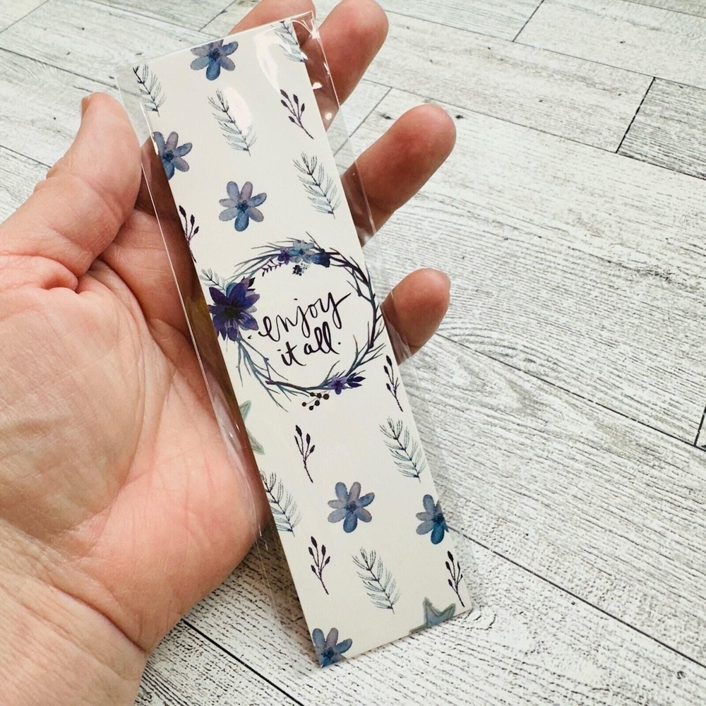 Enjoy It All Floral Bookmark Blue Cardstock Bookish Reading Accessory Gift NEW‎